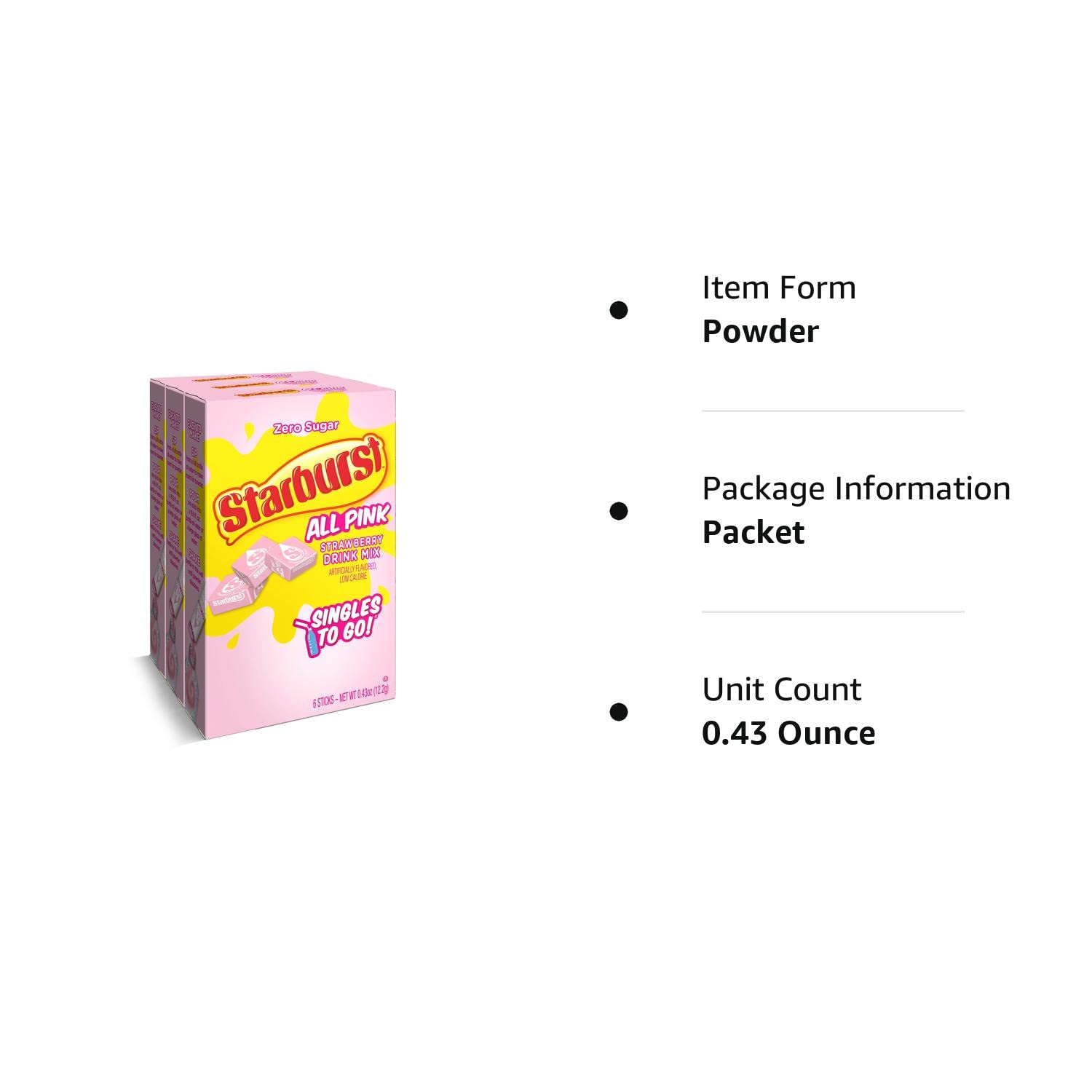 Starburst Singles To Go Powdered Drink Mix， All Pink Strawberry， 3 Boxes with 6 Packets Each - 18 Total Servings， Sugar-Free Drink Powder， Just Add Water， 6 count (Pack of 3) - Image 10